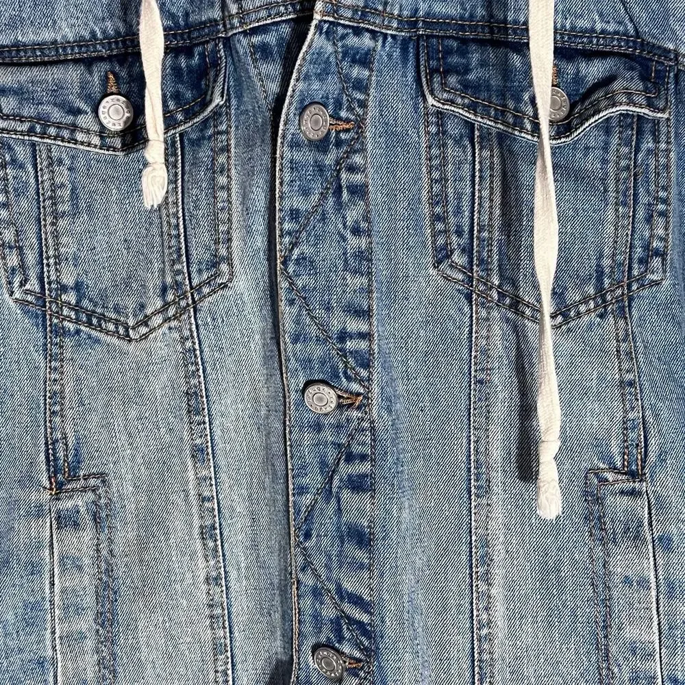 Refuge Denim Jacket with Sweatshirt Sleeves and Hood, Women's Size S